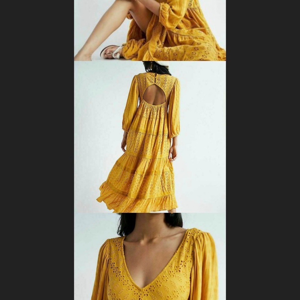 Free People mockingbird dress Mustard Yellow with Open Back